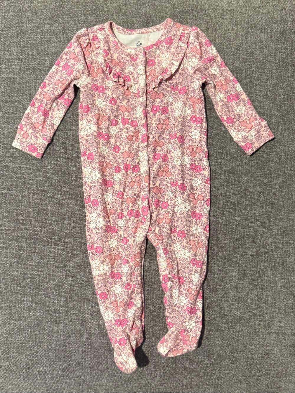 Baby GAP Pink Floral Ruffle Baby One-Piece Sleeper 6-9m